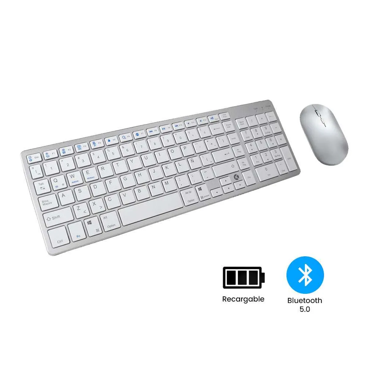 KREED - Teclado y Mouse Inalámbrico Bluetooth Recargable  Blanco