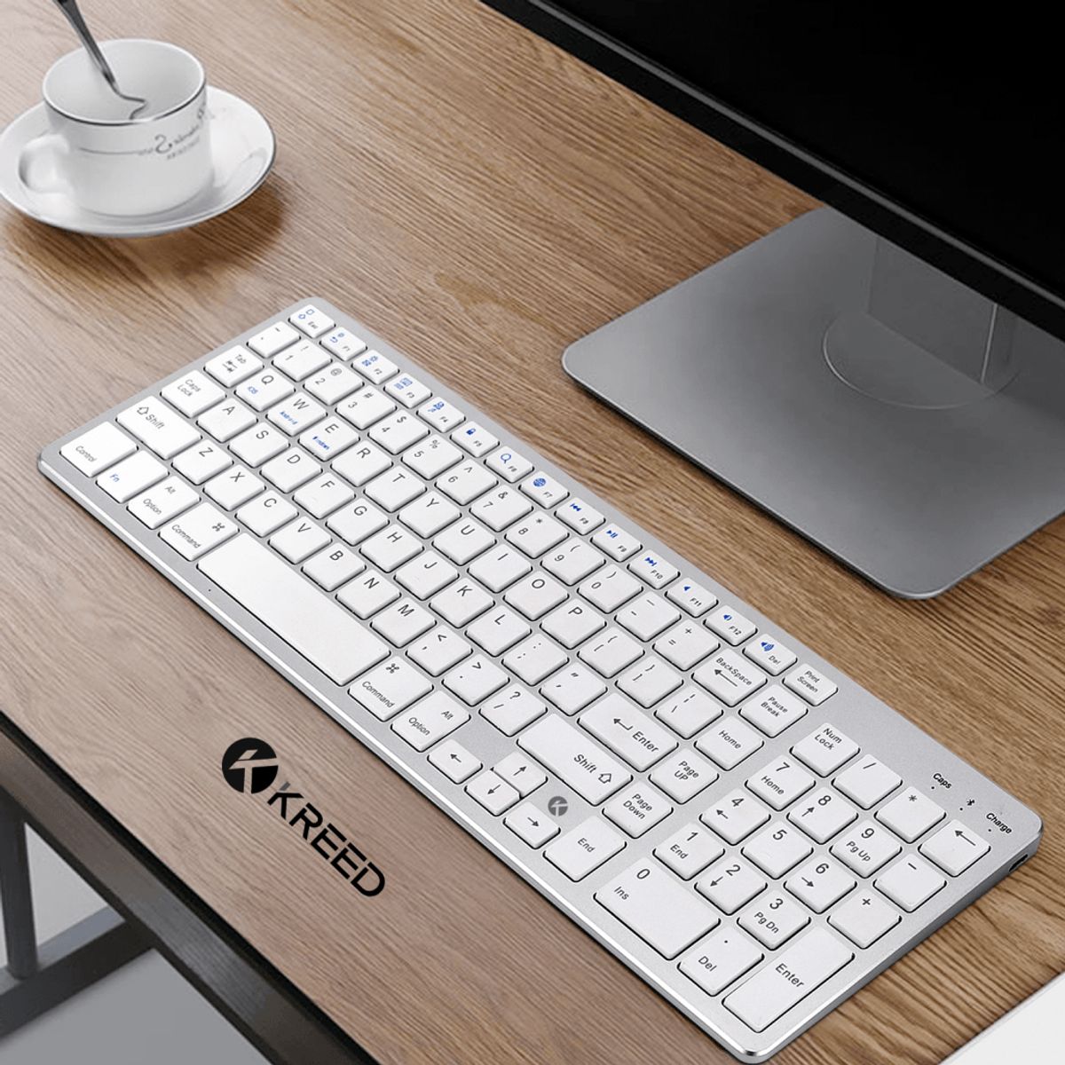 KREED - Teclado y Mouse Inalámbrico Bluetooth Recargable  Blanco