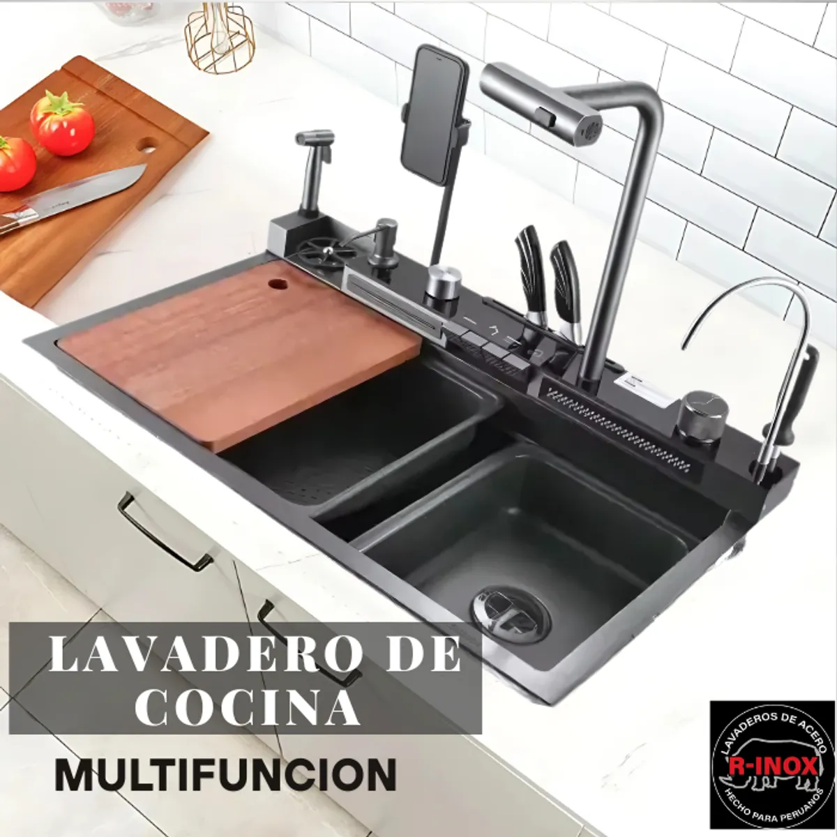 GENERICO - LAVADERO MULTIFUNCIONAL 5 TECLAS PREMIUM NEGRO SP7546