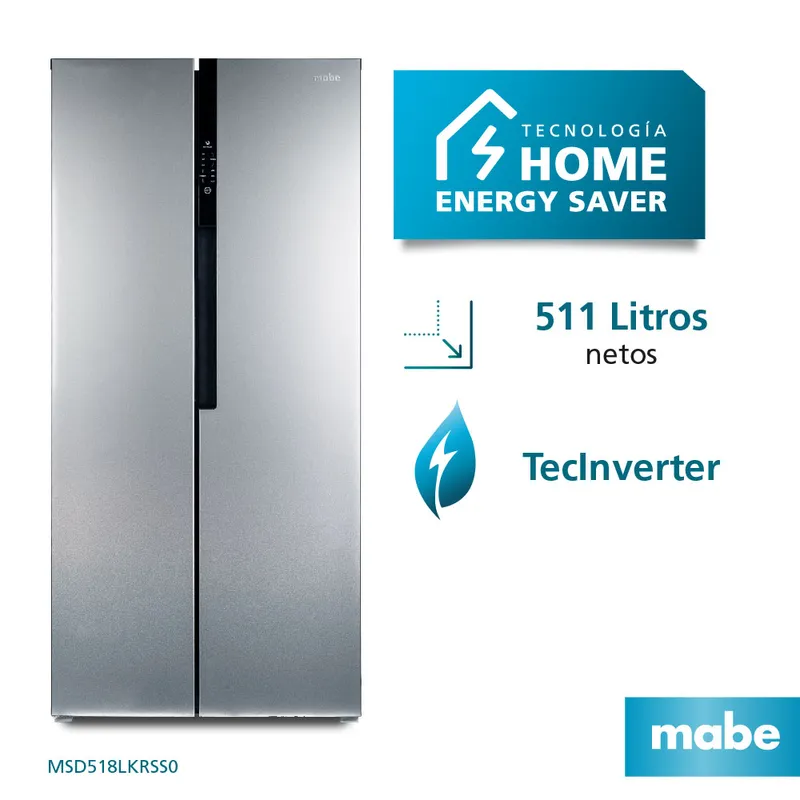 MABE - Refrigeradora Side by Side Inverter de 511 L Inox Mabe MSD518LKRSS0