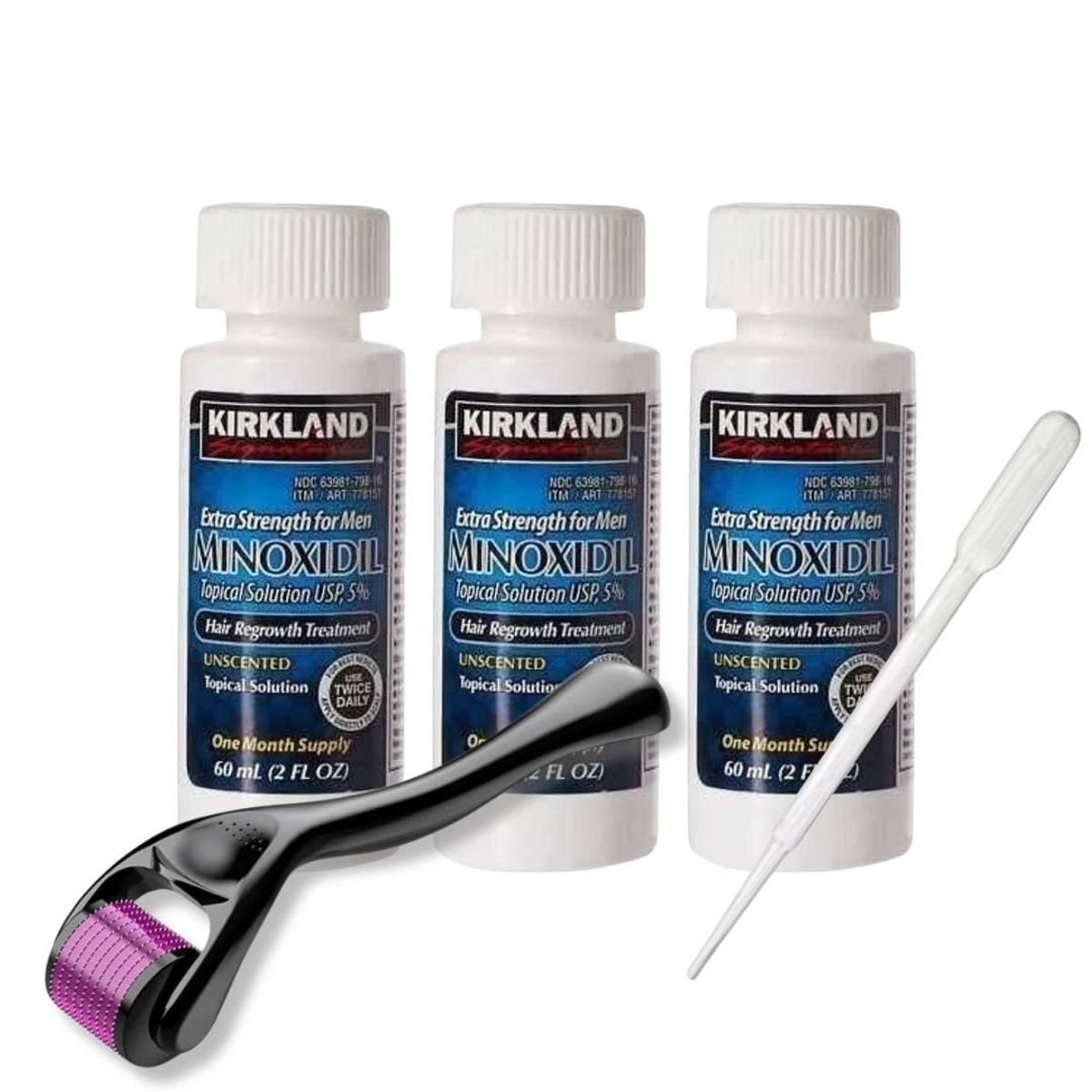 KIRKLAND - Minoxidil Topical Solution Kirkland x3Unids + Dermarroller