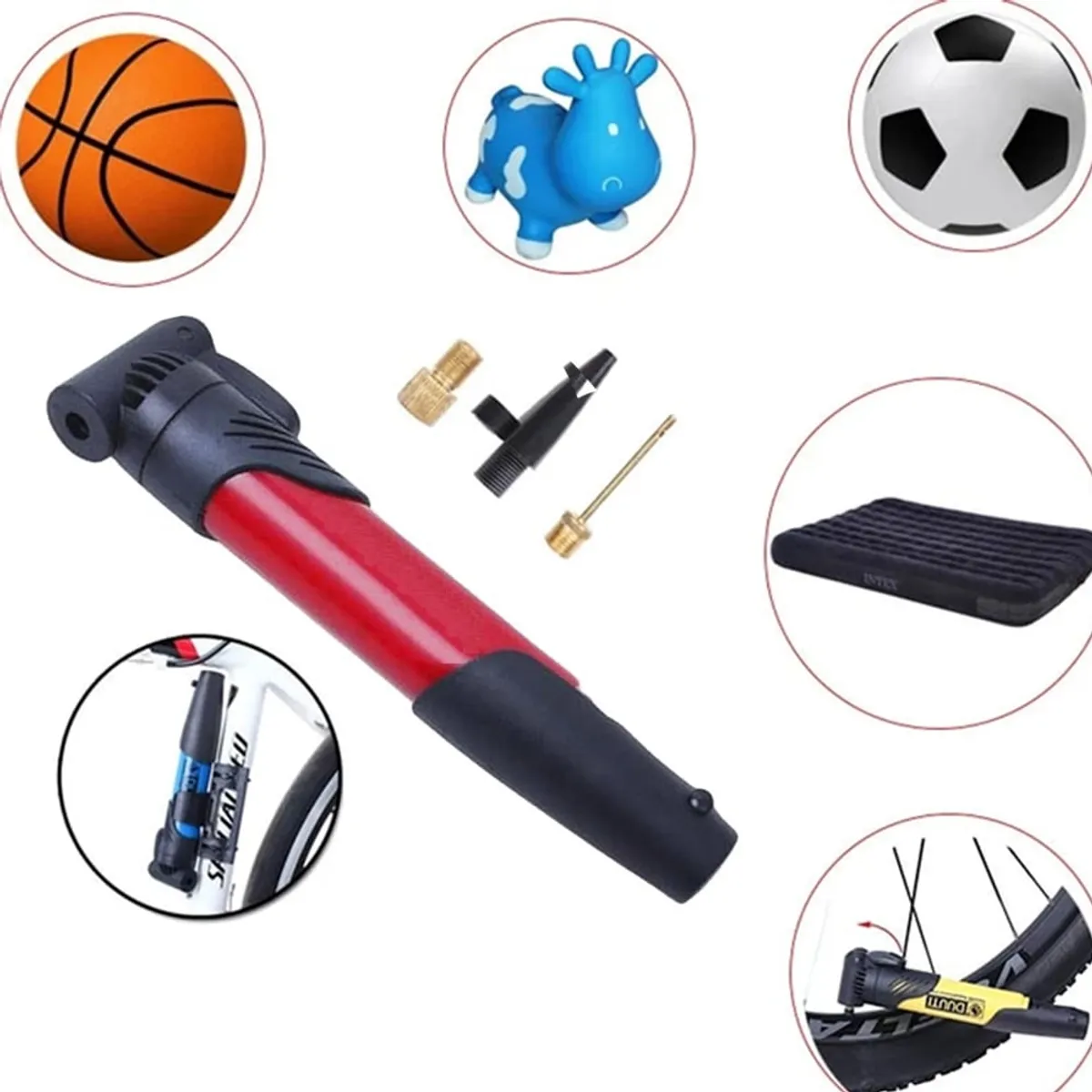 GENERICO - Inflador Bicicleta Pelota Portátil Rojo