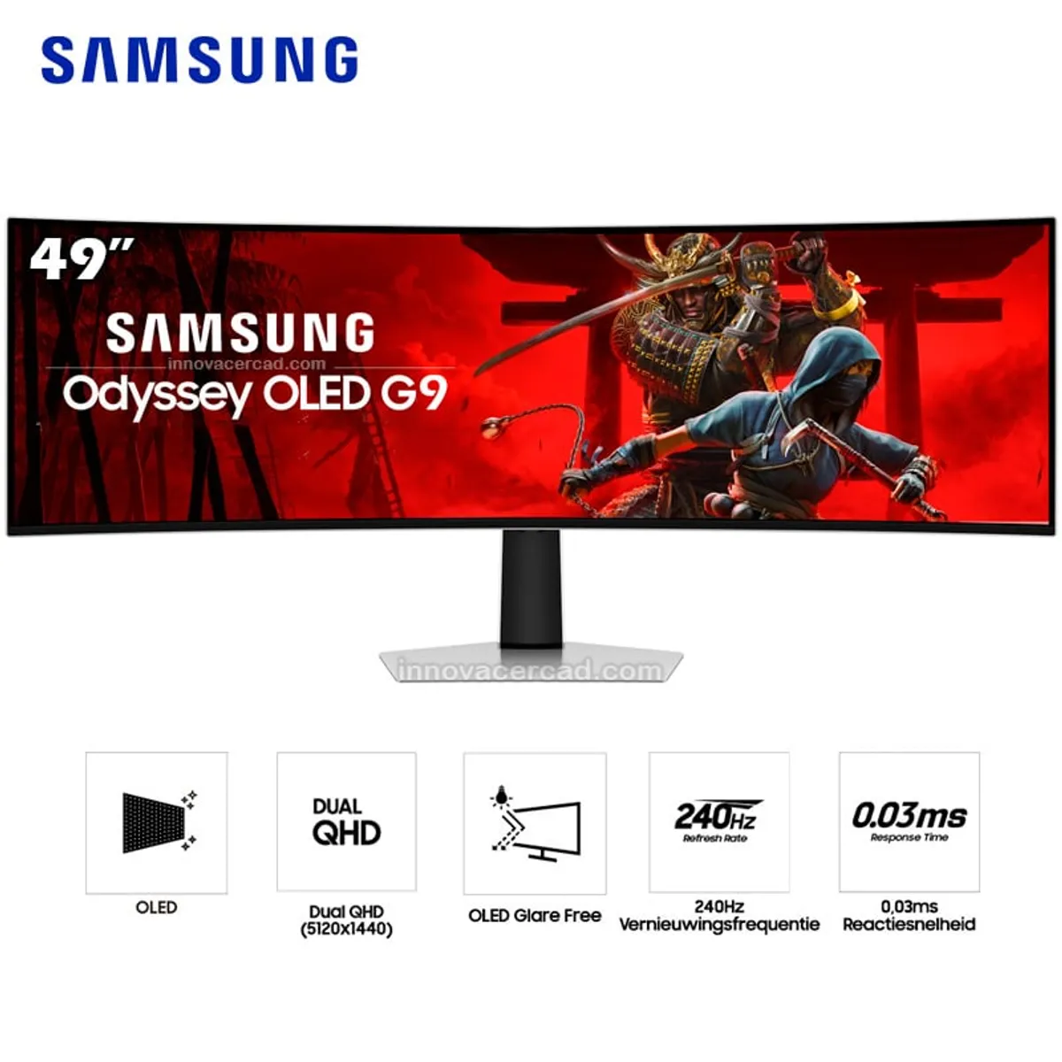 SAMSUNG - Monitor curvo gaming SAMSUNG Odyssey OLED G9, 49" QHD, 240 Hz, 0.3ms