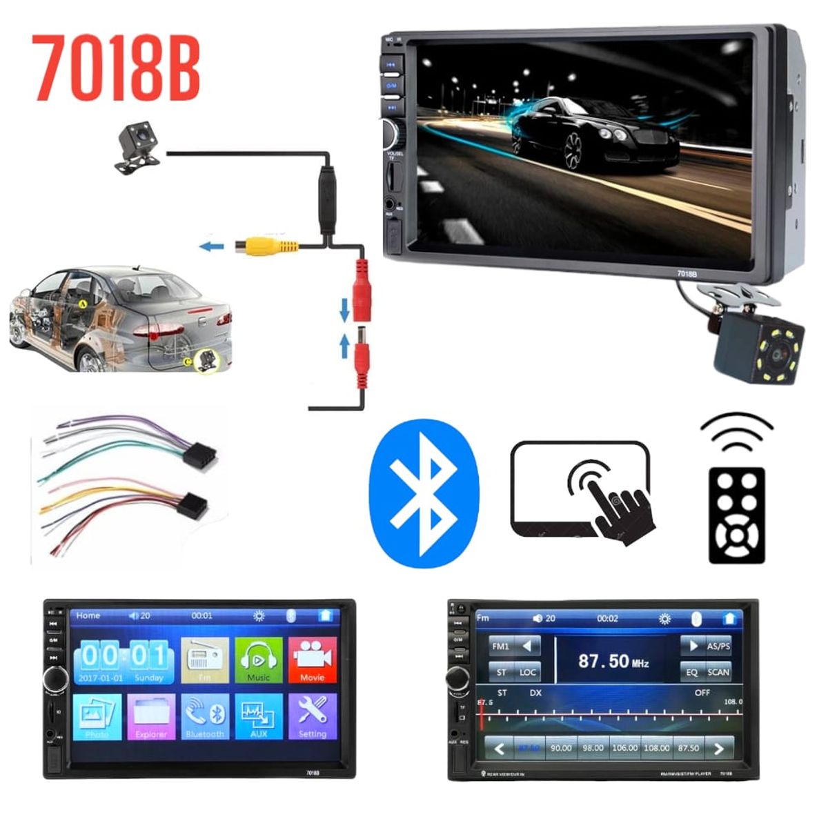 OEM - Autoradio 7pulg Stéreo Pantalla Táctil Bluetooth con Cámara