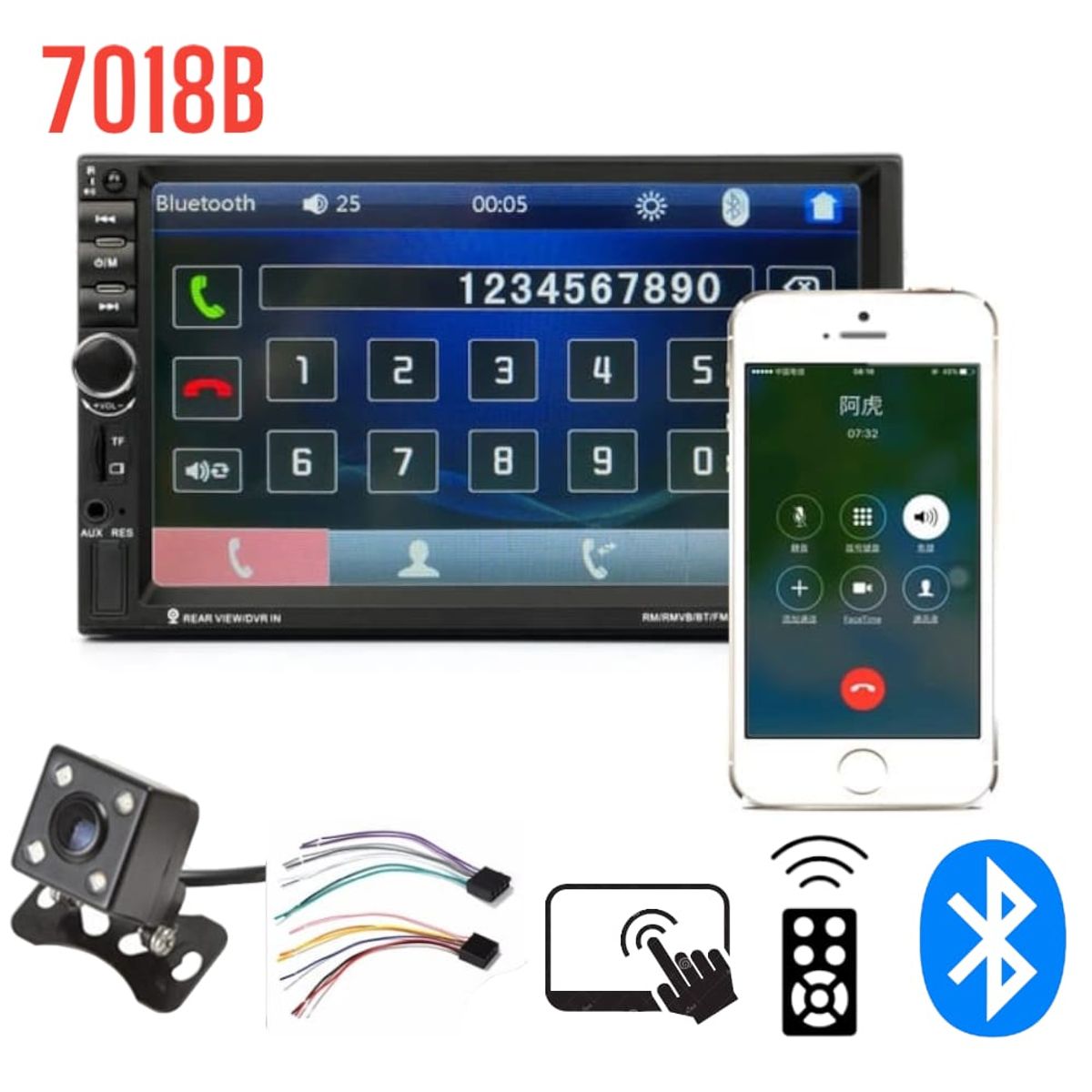 OEM - Autoradio 7pulg Stéreo Pantalla Táctil Bluetooth con Cámara