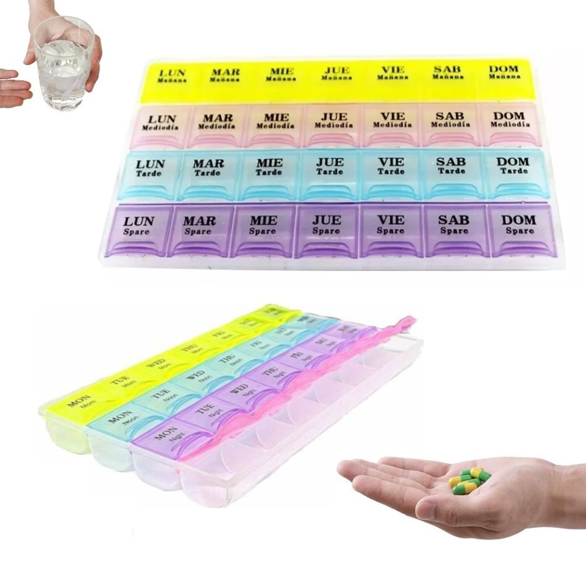 GENERICO - Pastillero Semanal 4 tomas diarias 28 compartimientos Portatil