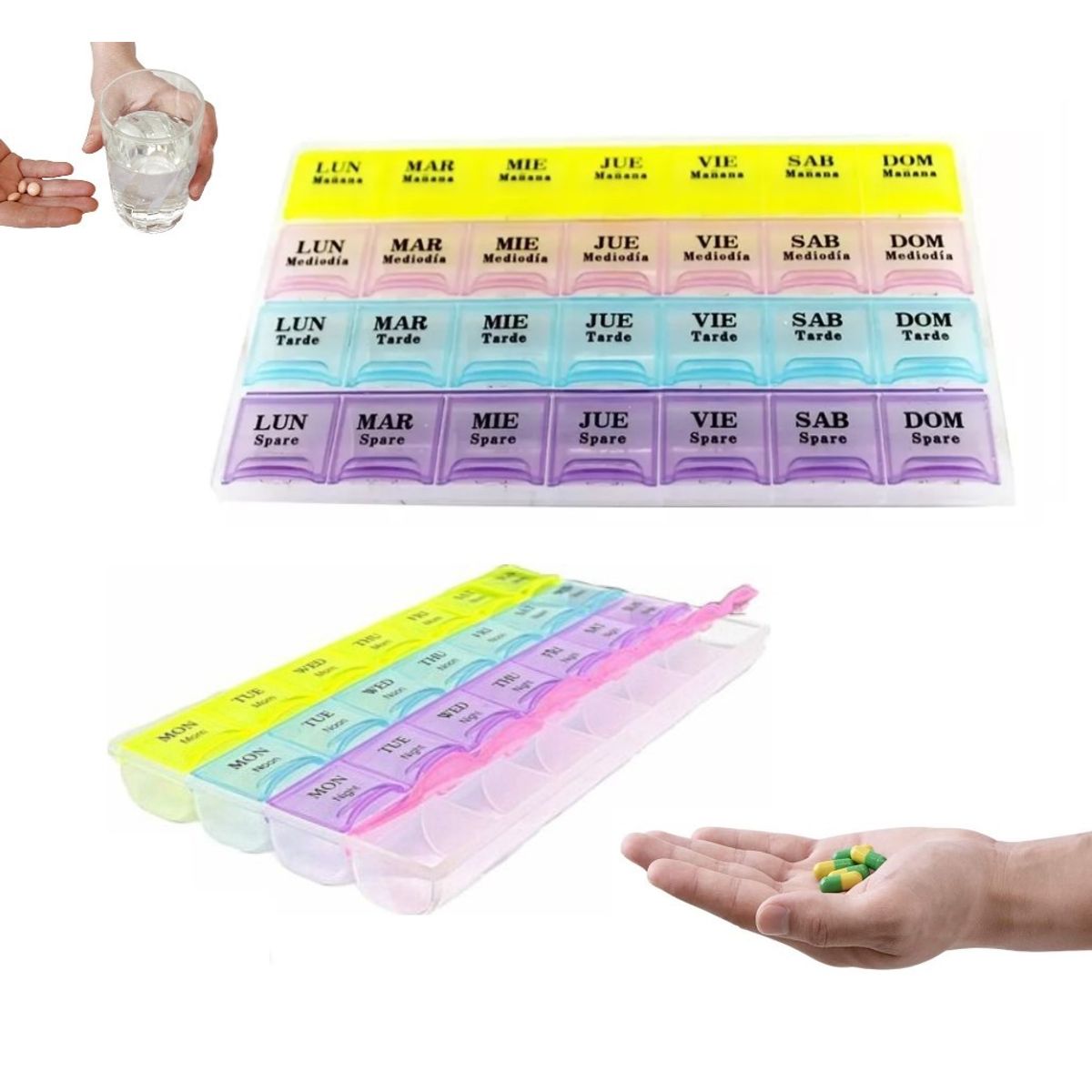 GENERICO - Pastillero Semanal 4 tomas diarias 28 compartimientos Portatil