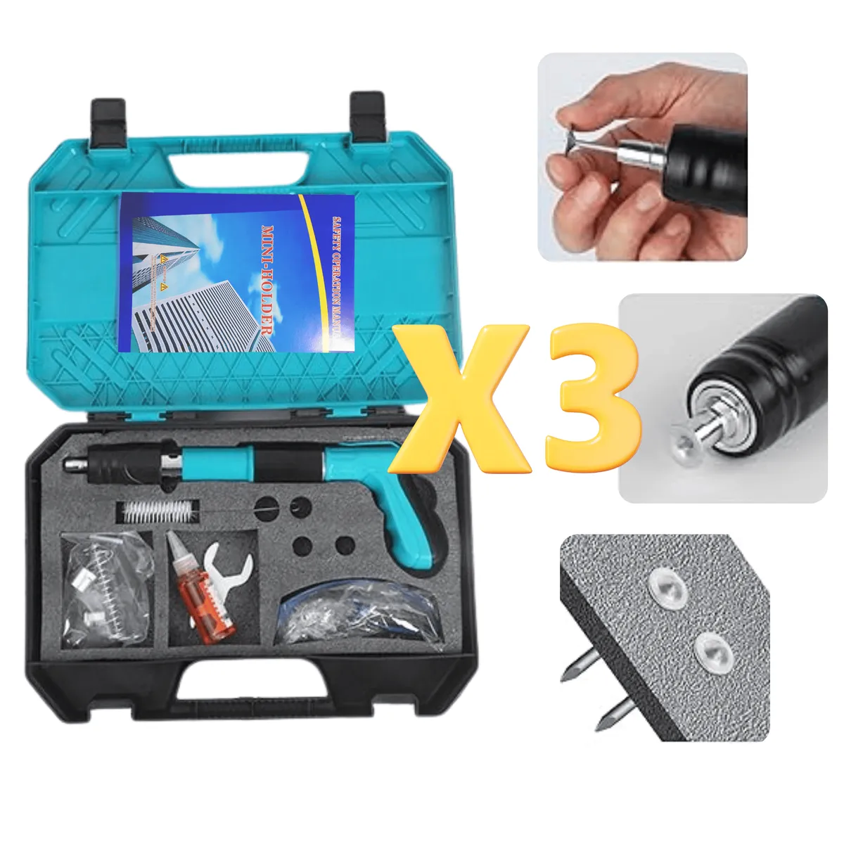 ROSH - Pack de 3 Pistolas de Clavos - Triple Potencia Fijaciones Precisas