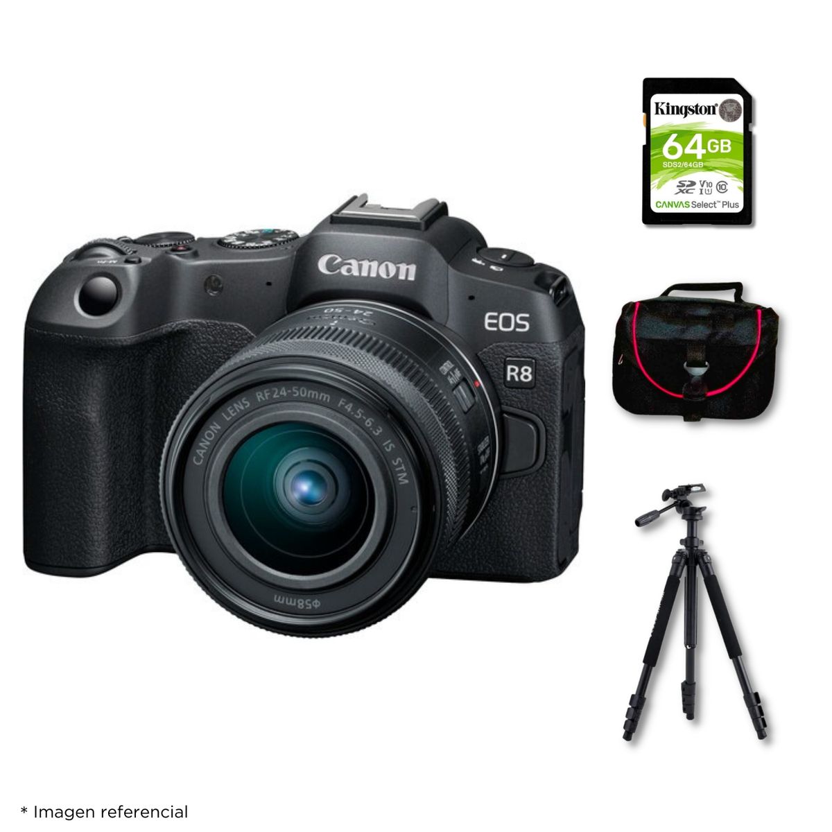 CANON - Cámara Canon EOS R8 + Lente RF 24-50mm f45-63 IS STM + Kit Deluxe