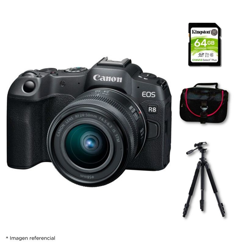 CANON - Cámara Canon EOS R8 + Lente RF 24-50mm f45-63 IS STM + Kit Deluxe