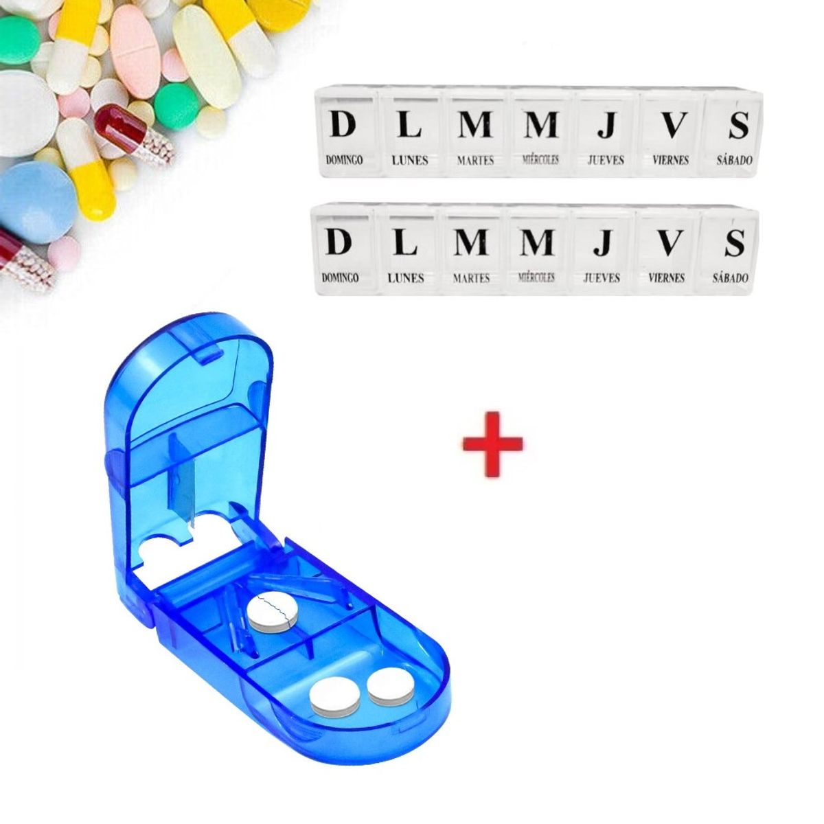 GENERICO - Cortador De Pastillas Portátil + 2 Pastilleros Semanales
