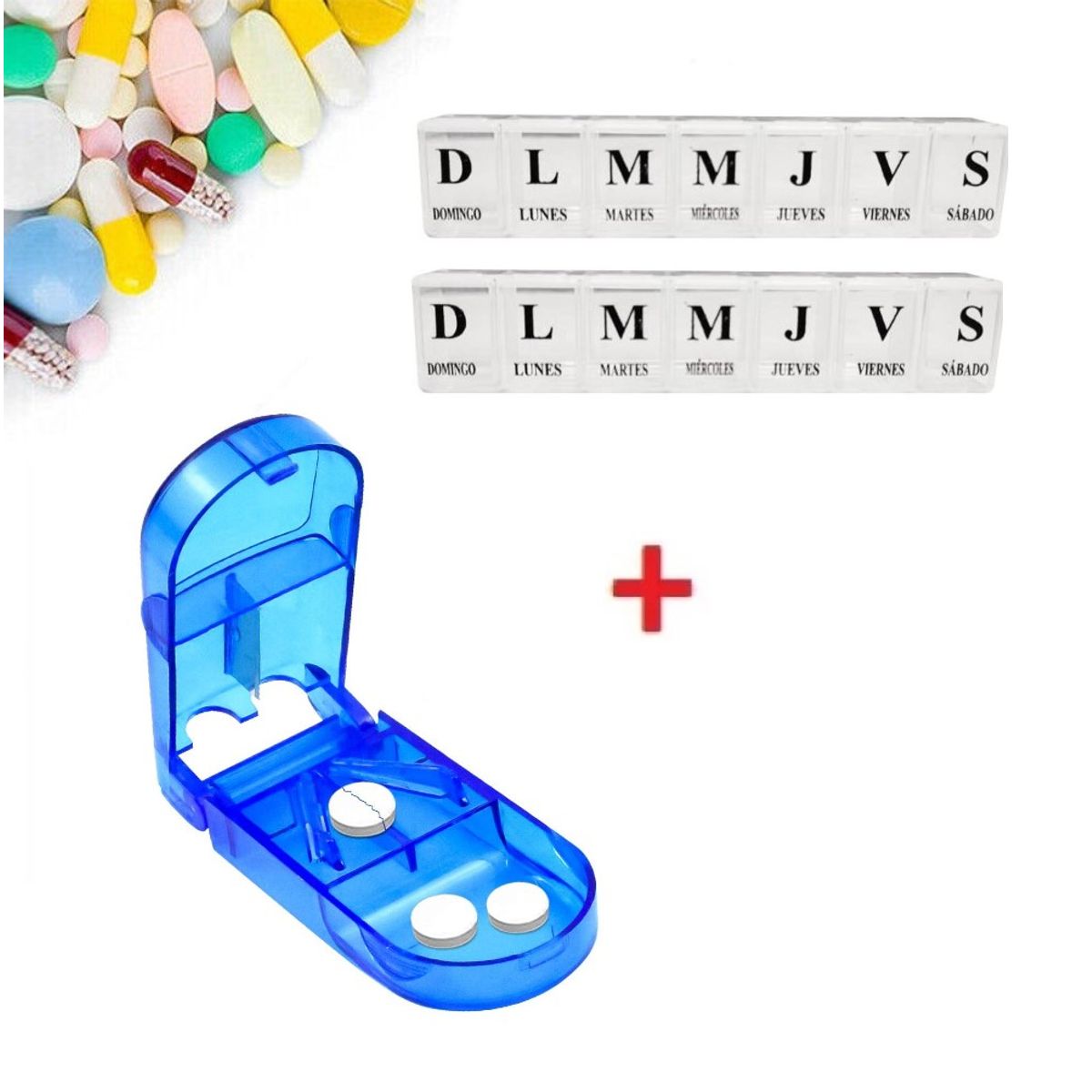 GENERICO - Cortador De Pastillas Portátil + 2 Pastilleros Semanales