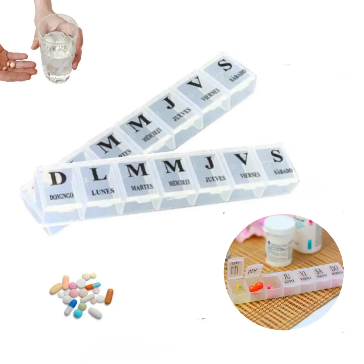 GENERICO - Pastillero Semanal Portátil 2pcs Organizador De Pastilla