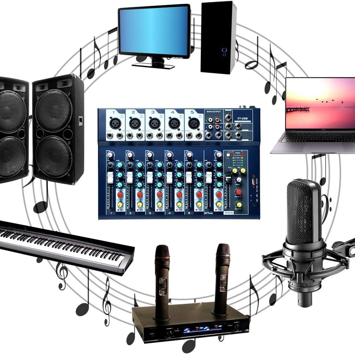 OEM - Mezclador F-7 Mezclador de Escenario Mezclador de Audio 7Canales