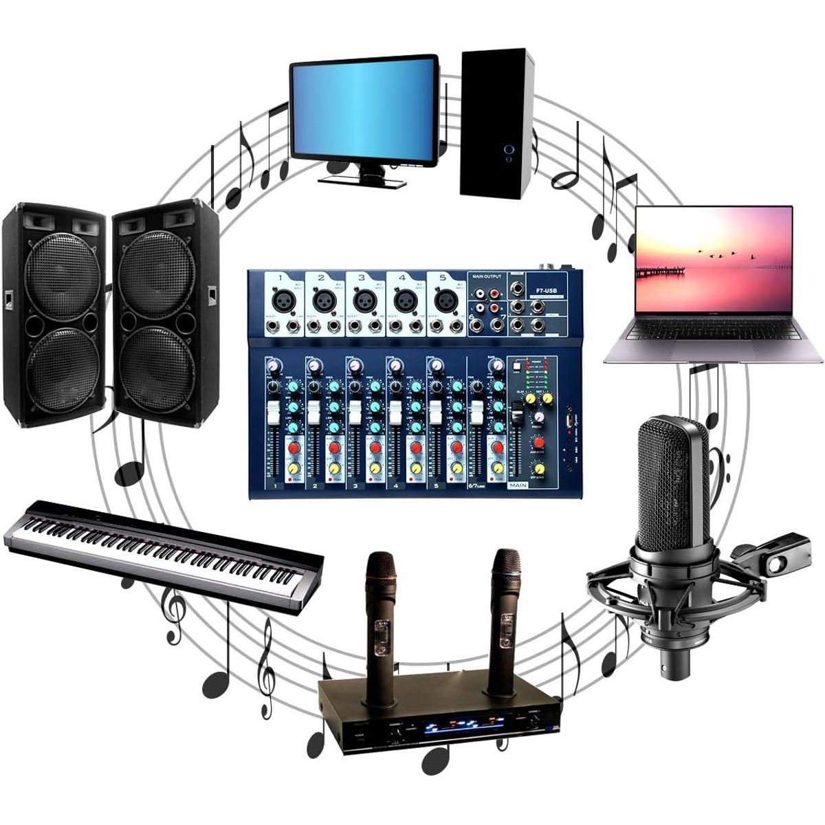 OEM - Mezclador de Audio Profesional 7 Canales Mezclador Audio USB Bluetooth
