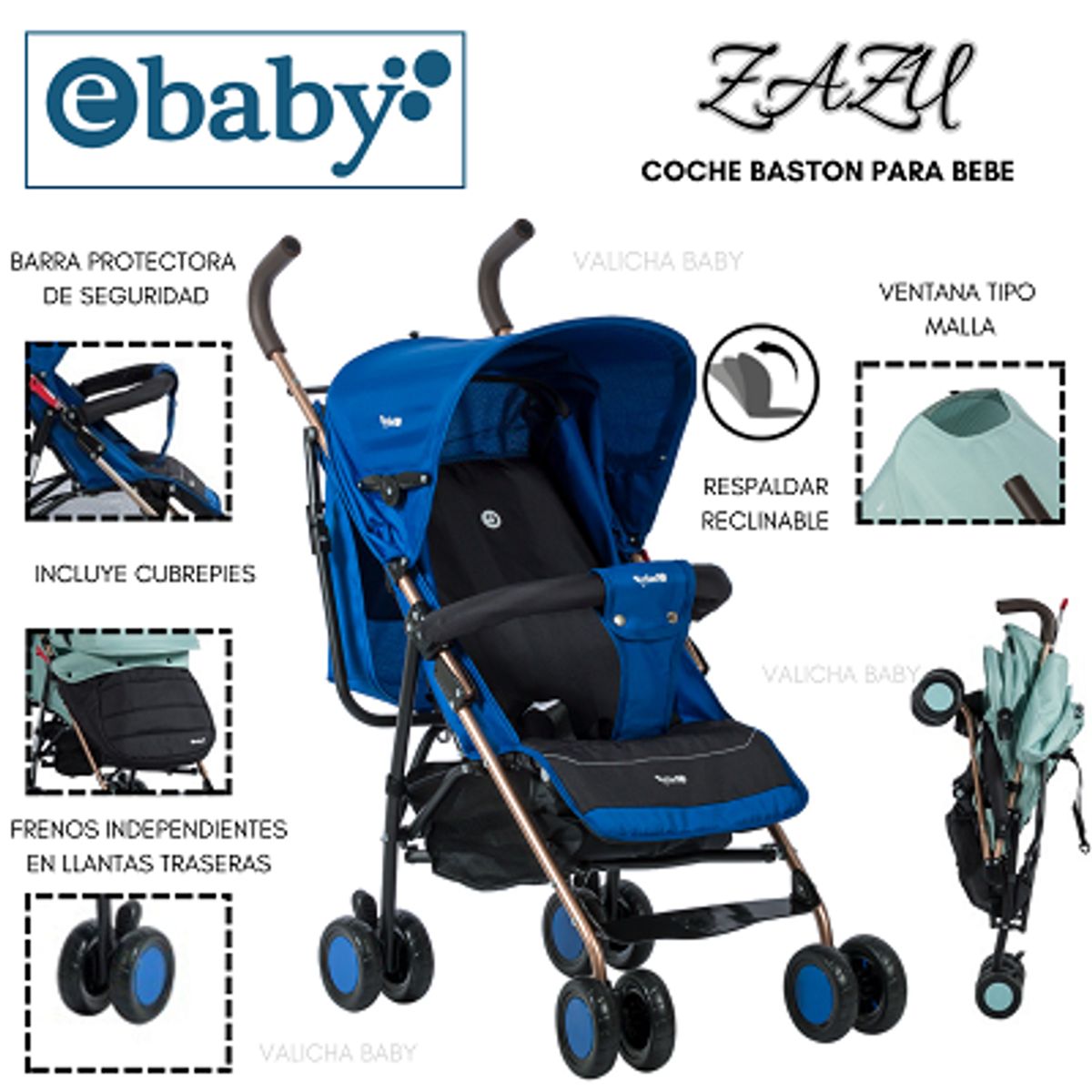 EBABY - COCHE DE PASEO BASTÓN ZAZU 217 AZUL