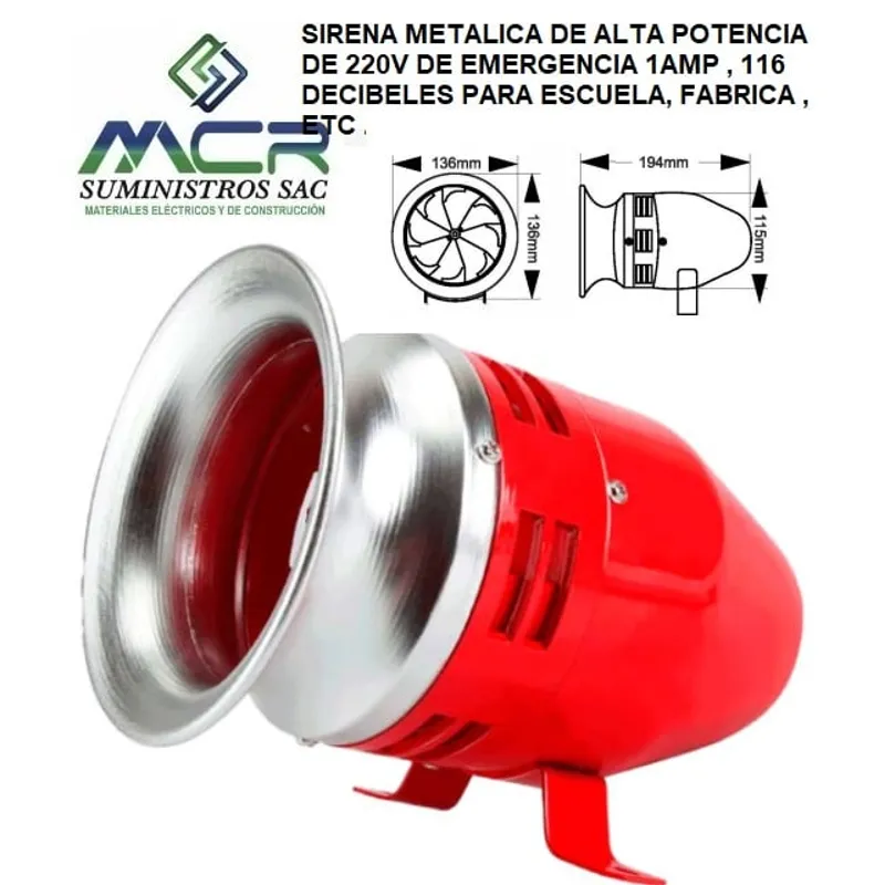 GENERICO - SIRENA METALICA DE ALTA POTENCIA 220V 116 DECIBEL 1A PARA ESCUELA,OFIC