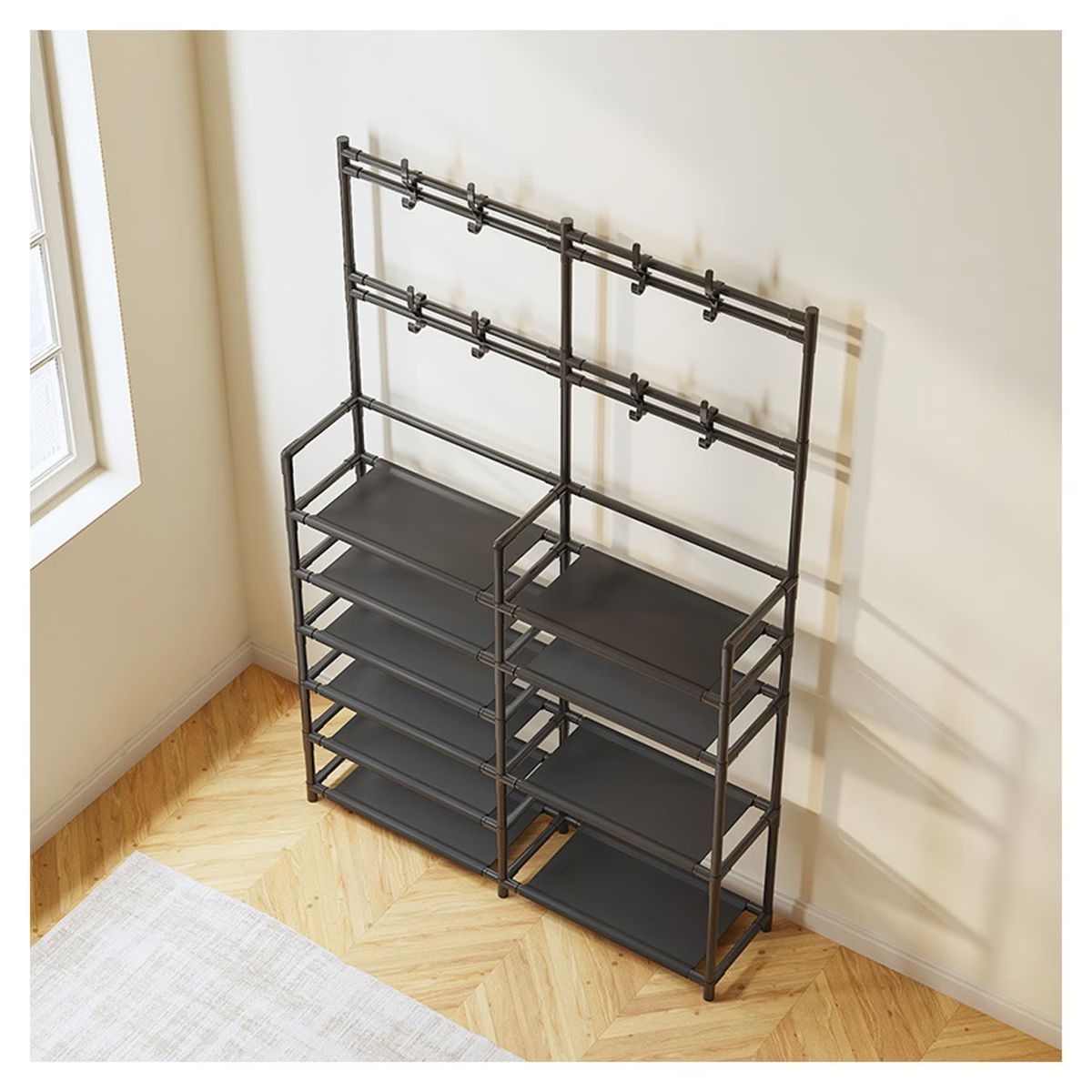 GENERICO - Estante Organizador  Zapatera 6 Niveles 2 Cuerpos + Perchero Negro