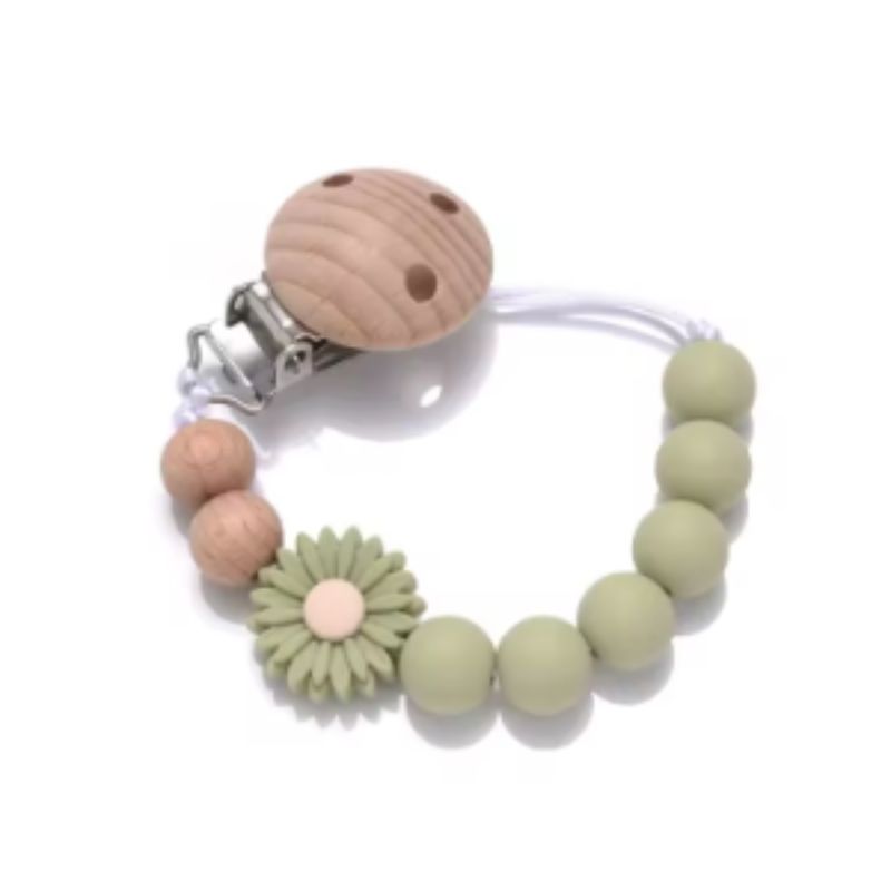 LUCALAND - Porta chupón de silicona margarita verde