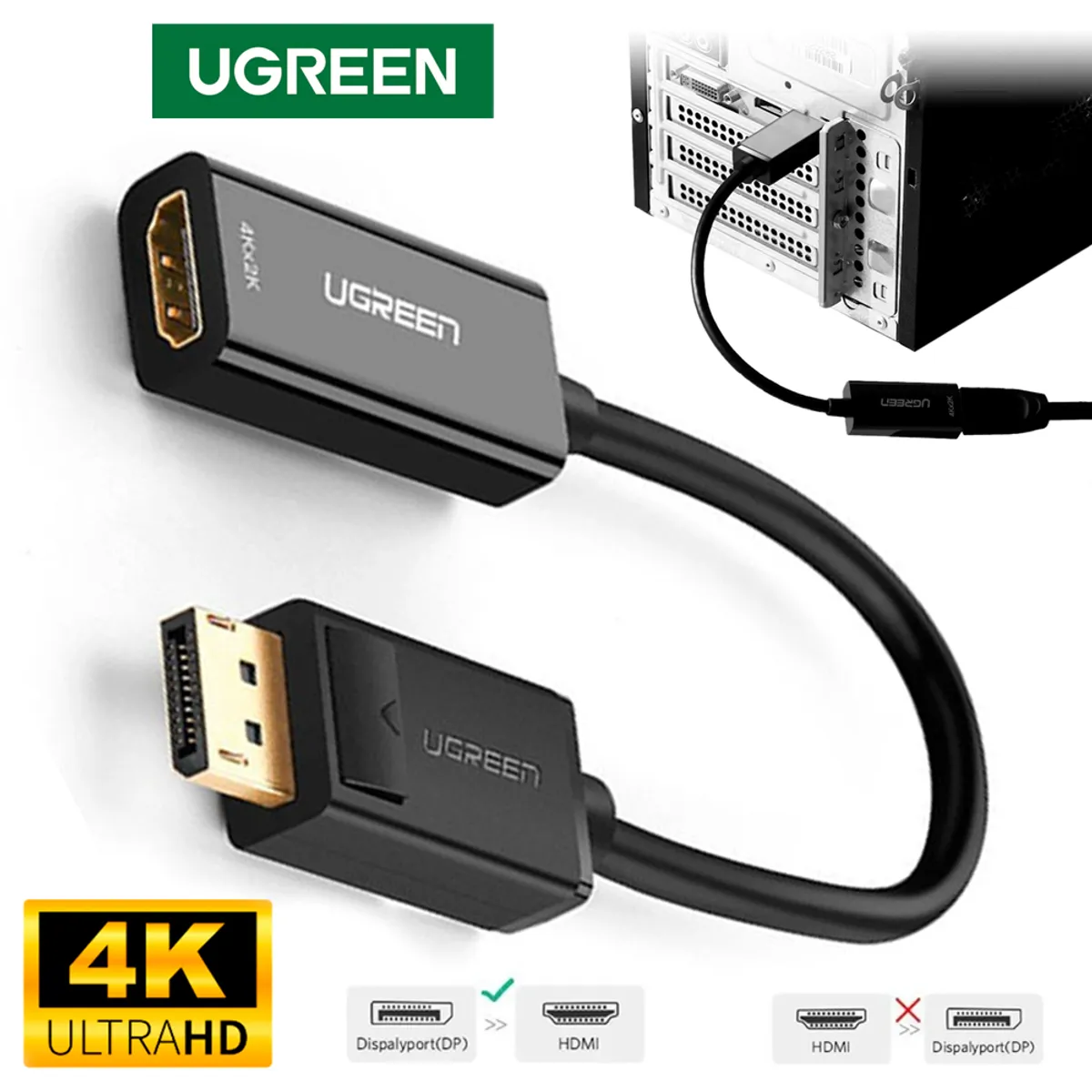 UGREEN - Adaptador Convertidor DisplayPort a HDMI UGREEN 4K ultra HD DP a HDMI