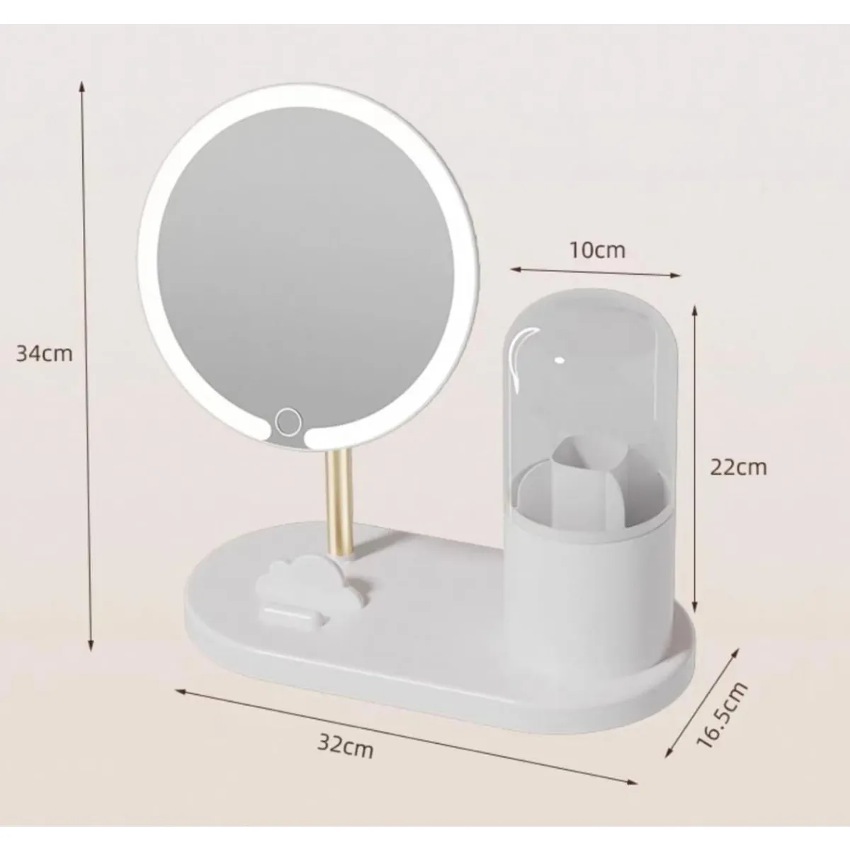 GENERICO - Espejo LED Con organizador giratorio para cosméticos y brochas