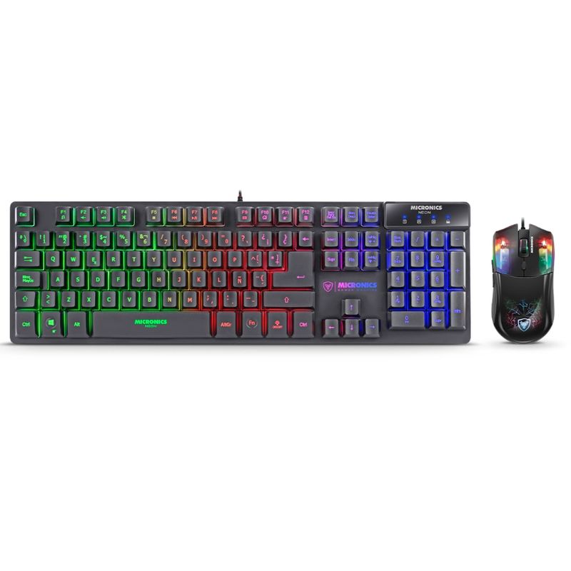 MICRONICS - Kit Gamer NEON MIC GT1000 Teclado Rainbow + Mouse RGB USB MICRONICS