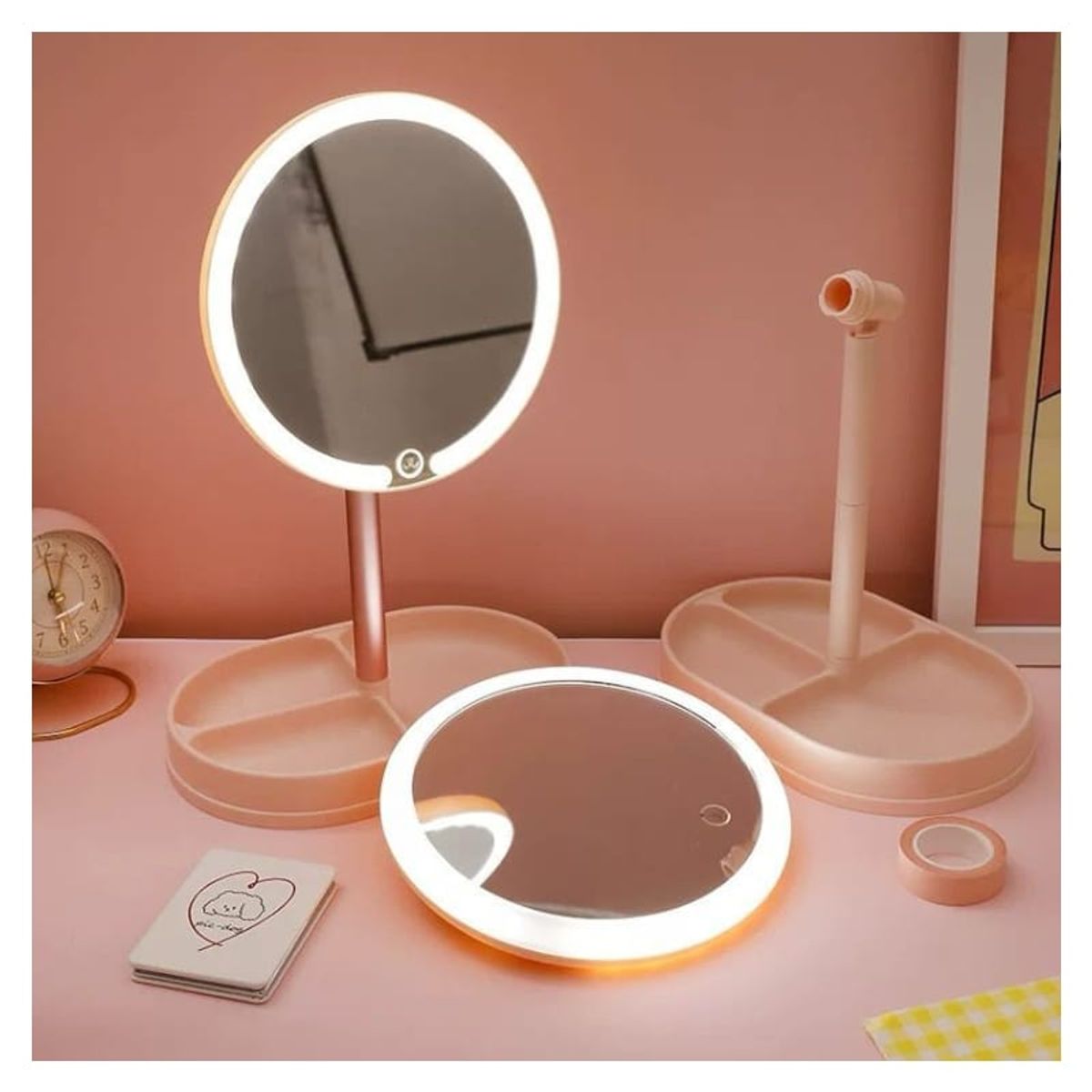 GENERICO - Espejo para maquillaje con Luz LED recargable y base organizadora