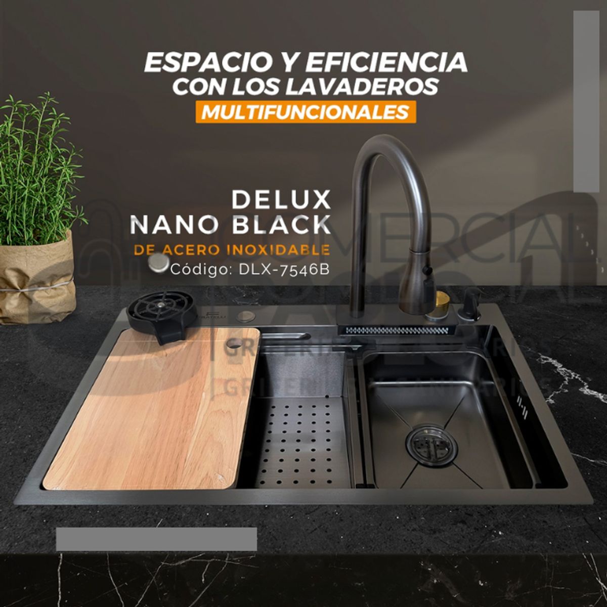 GENERICO - LAVADERO DE COCINA MULTIFUNCIONAL  ACERO INOX NEGRO DLX-7546B
