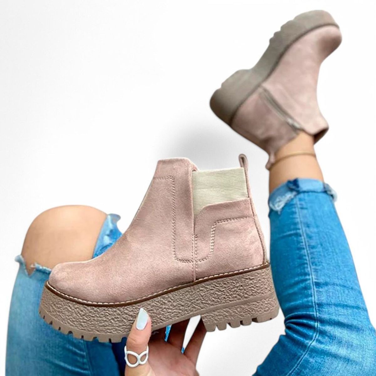 GENERICO - Botin Mujer Gamuza Cierre 2086L-60 Color Beige