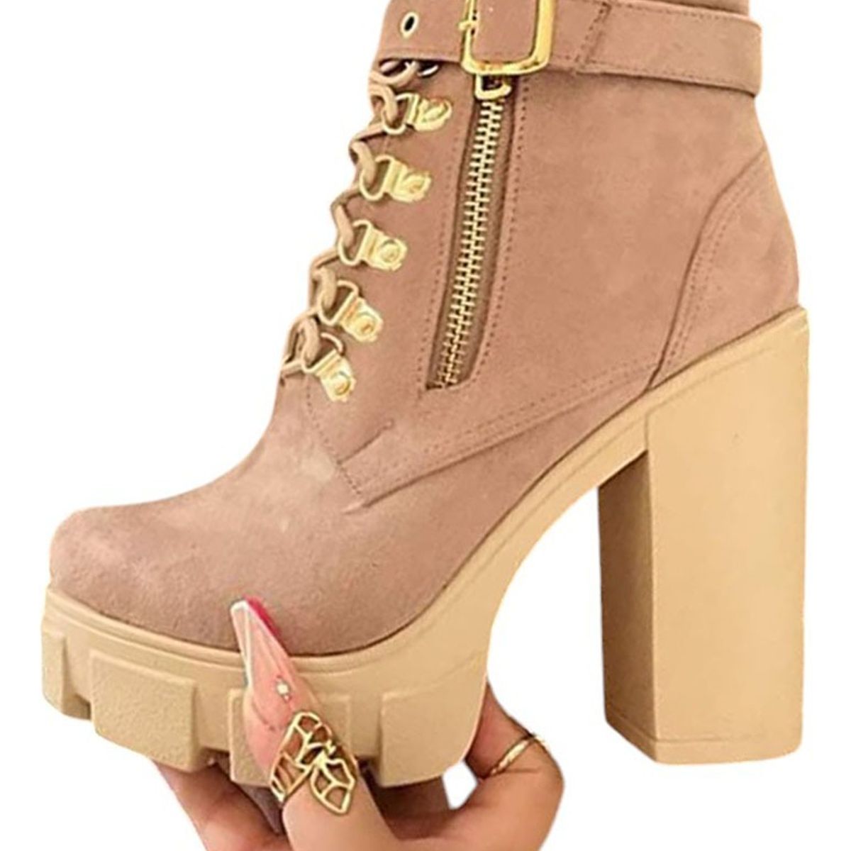 GENERICO - Botin Mujer Gamuza Taco 9 Cm 2086L-70 Color Beige