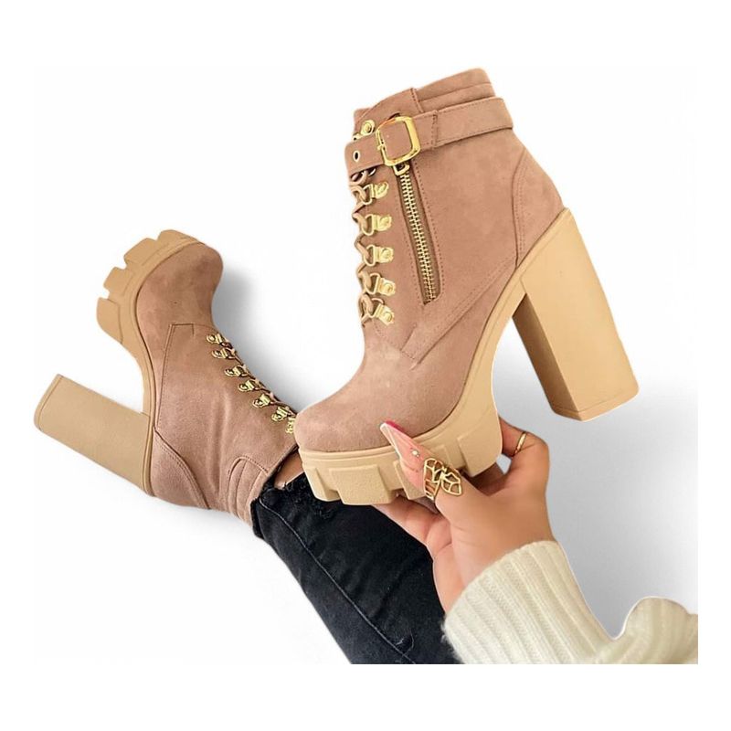 GENERICO - Botin Mujer Gamuza Taco 9 Cm 2086L-70 Color Beige