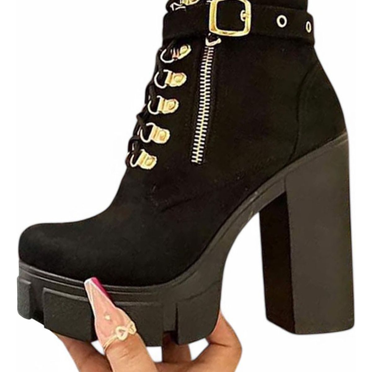 GENERICO - Botin Mujer Gamuza Taco 9 Cm 2086L-70 Color Negro