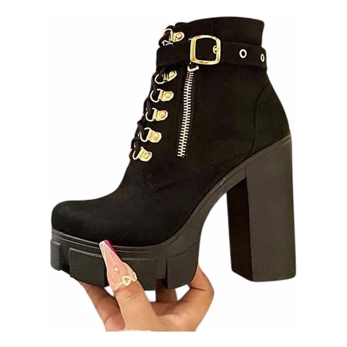 GENERICO - Botin Mujer Gamuza Taco 9 Cm 2086L-70 Color Negro