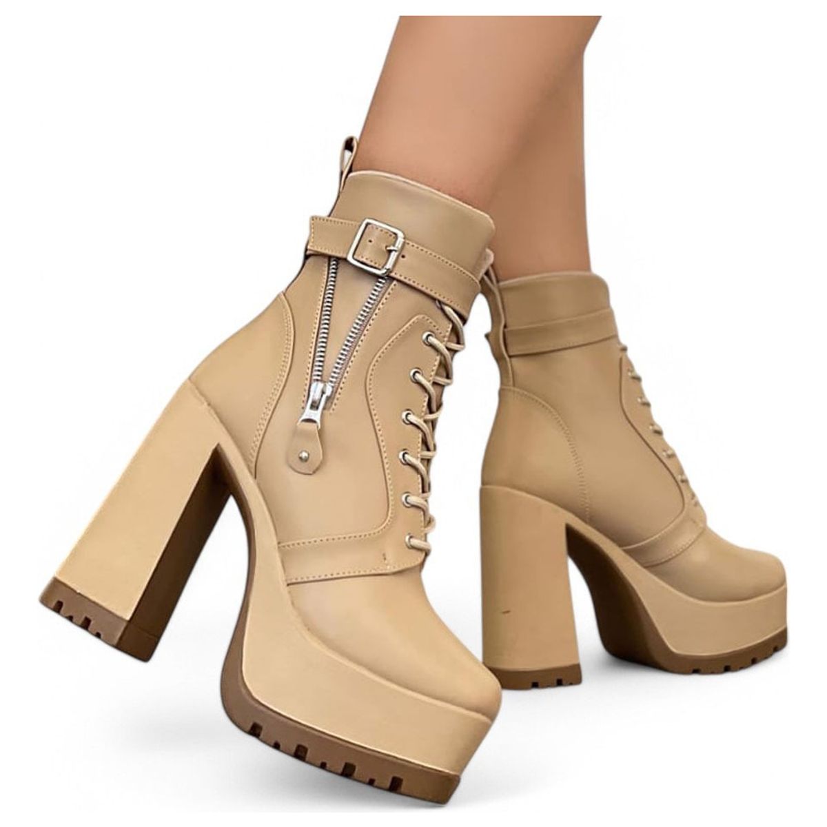 GENERICO - Botin Mujer Taco 12 Plataforma 5 2086L-78 Color Beige