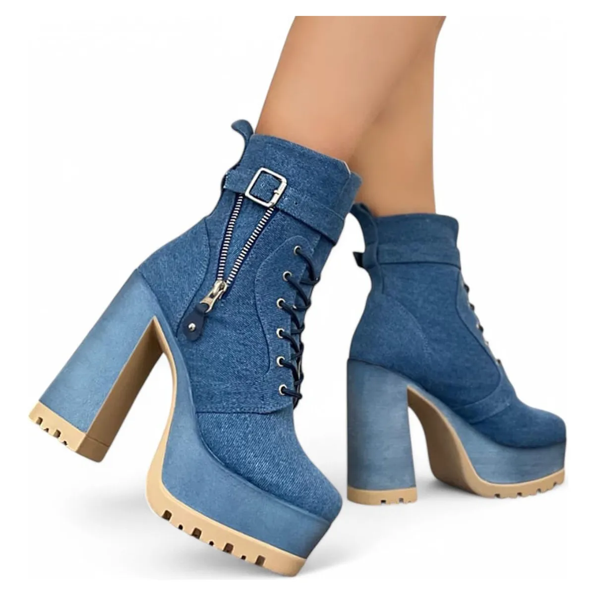 GENERICO - Botin Mujer Taco 12 Plataforma 5 2086L-78 Color Celeste