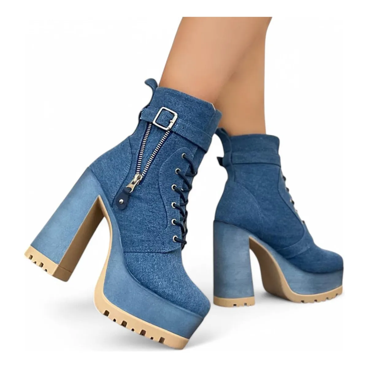 GENERICO - Botin Mujer Taco 12 Plataforma 5 2086L-78 Color Celeste