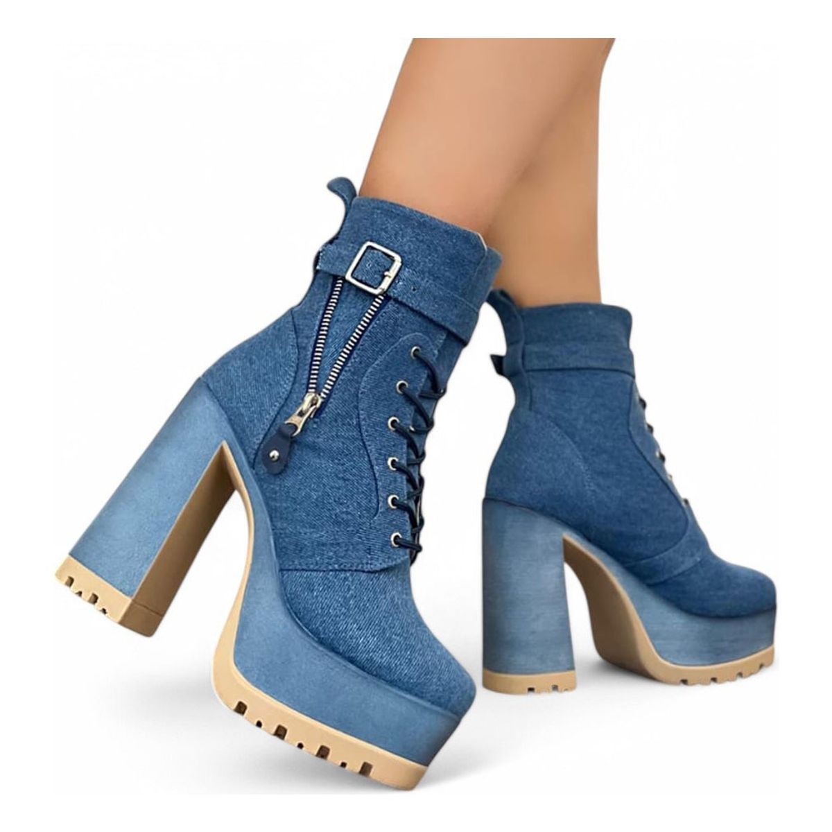 GENERICO - Botin Mujer Taco 12 Plataforma 5 2086L-78 Color Celeste