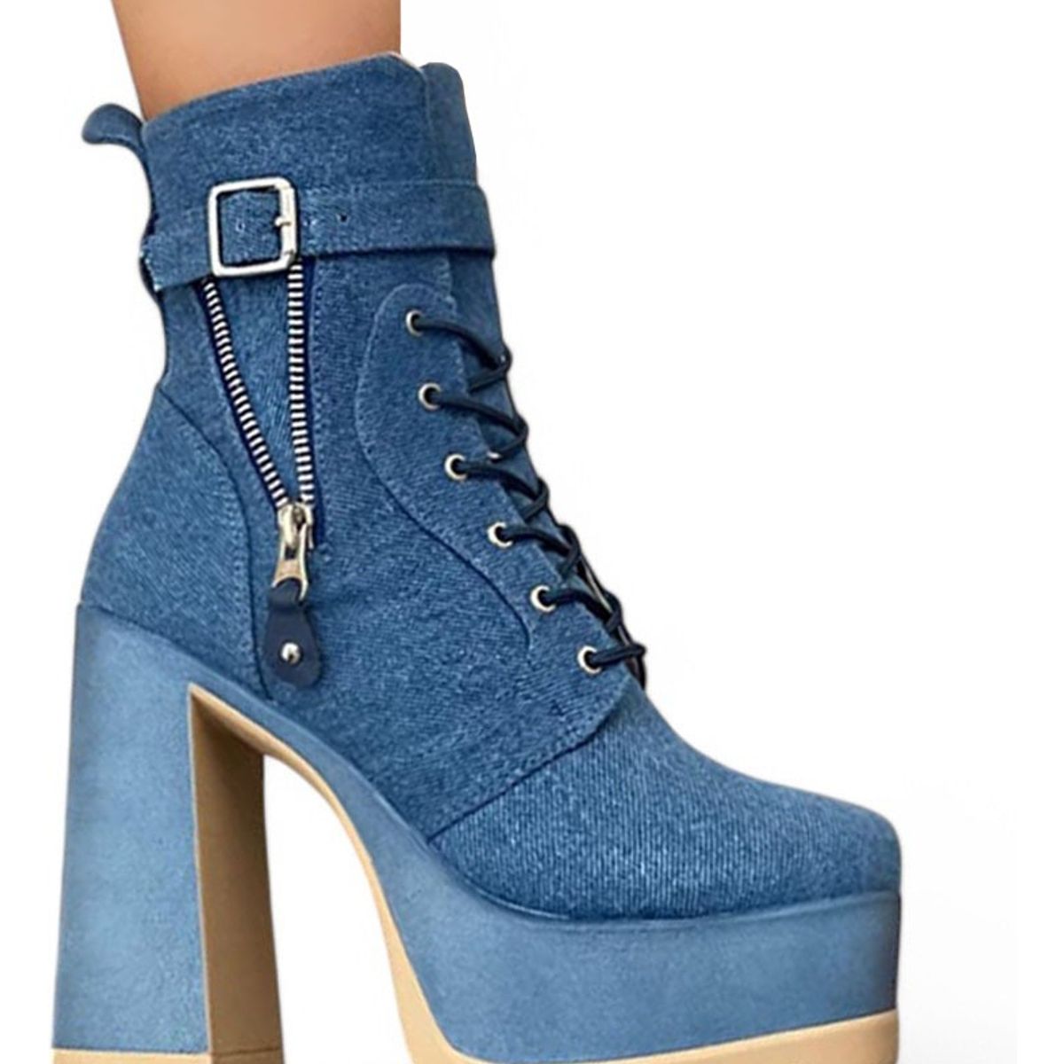 GENERICO - Botin Mujer Taco 12 Plataforma 5 2086L-78 Color Celeste