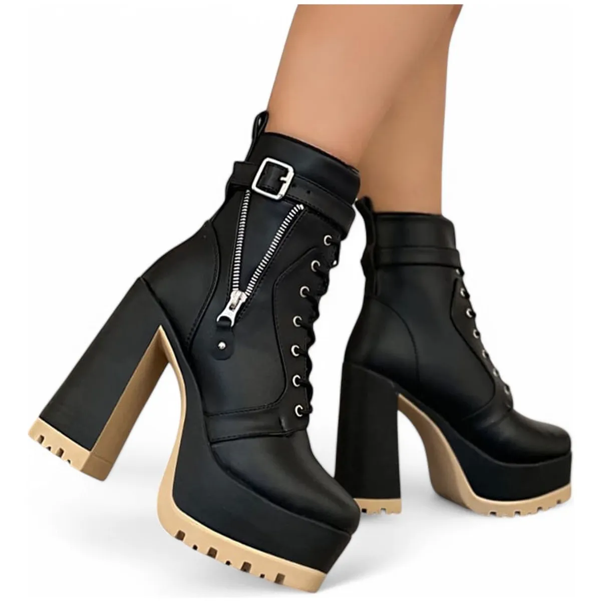 GENERICO - Botin Mujer Taco 12 Plataforma 5 2086L-78 Color Negro