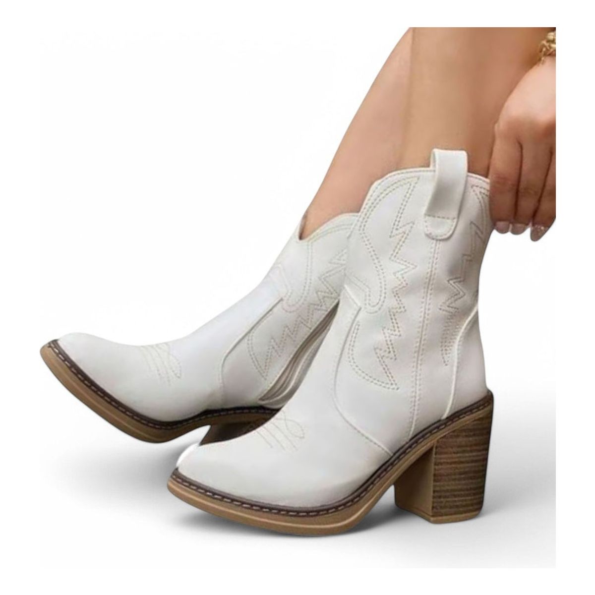 GENERICO - Botin Mujer Texana Taco 7 2086L-75 Color Blanco
