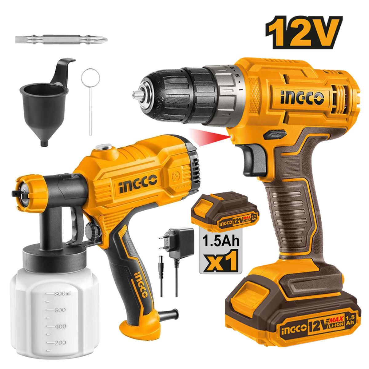 INGCO TOOLS - ATORNILLADOR INGCO 12V CDLI1218 + PISTOLA DE PINTAR INGCO 450W SPG3508