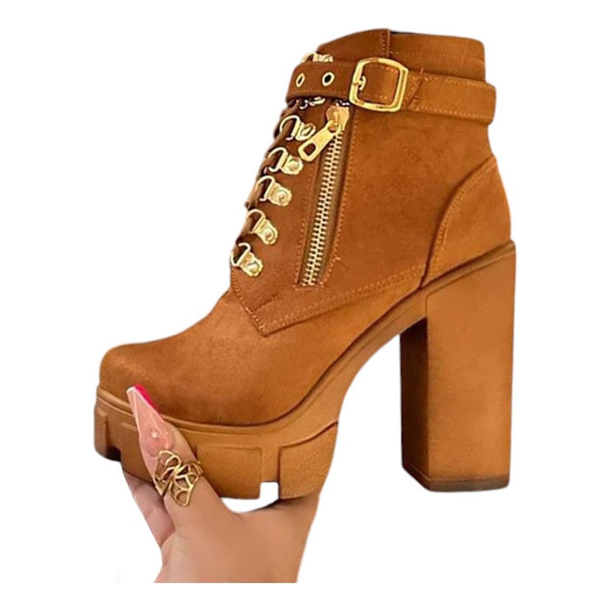 GENERICO - Botin Mujer Gamuza Taco 9 Cm 2086L-70 Color Camel