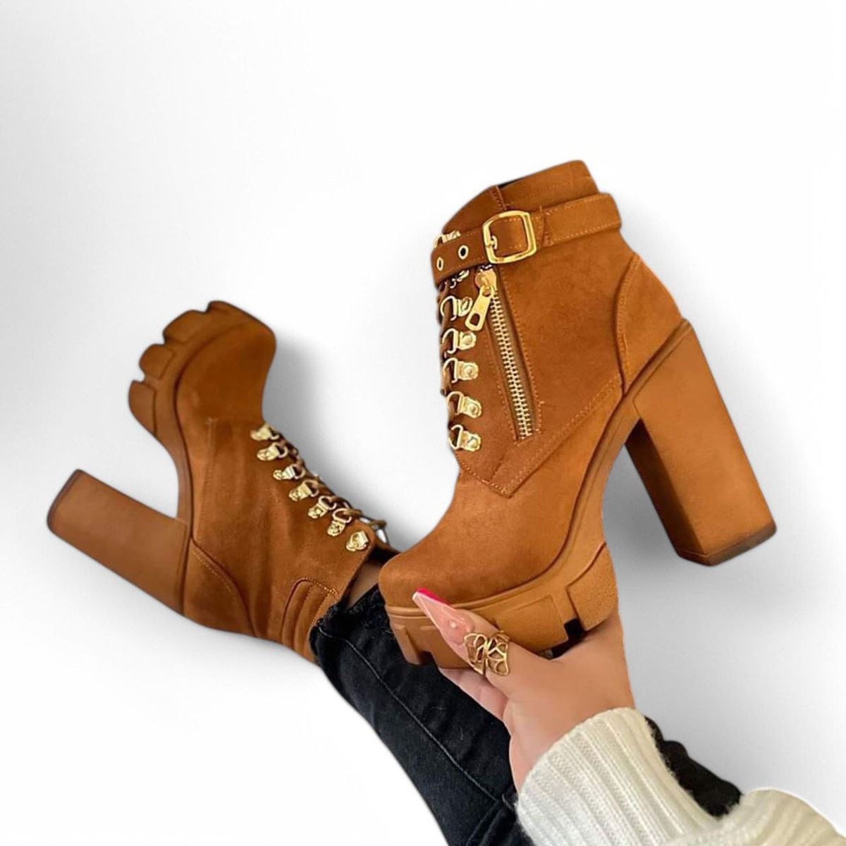 GENERICO - Botin Mujer Gamuza Taco 9 Cm 2086L-70 Color Camel