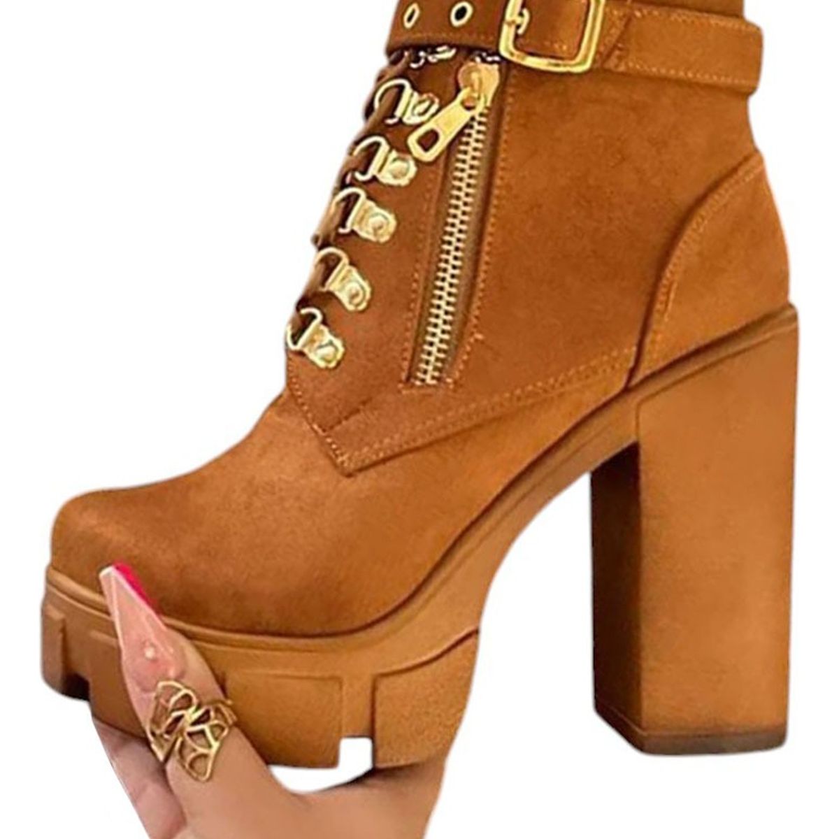 GENERICO - Botin Mujer Gamuza Taco 9 Cm 2086L-70 Color Camel