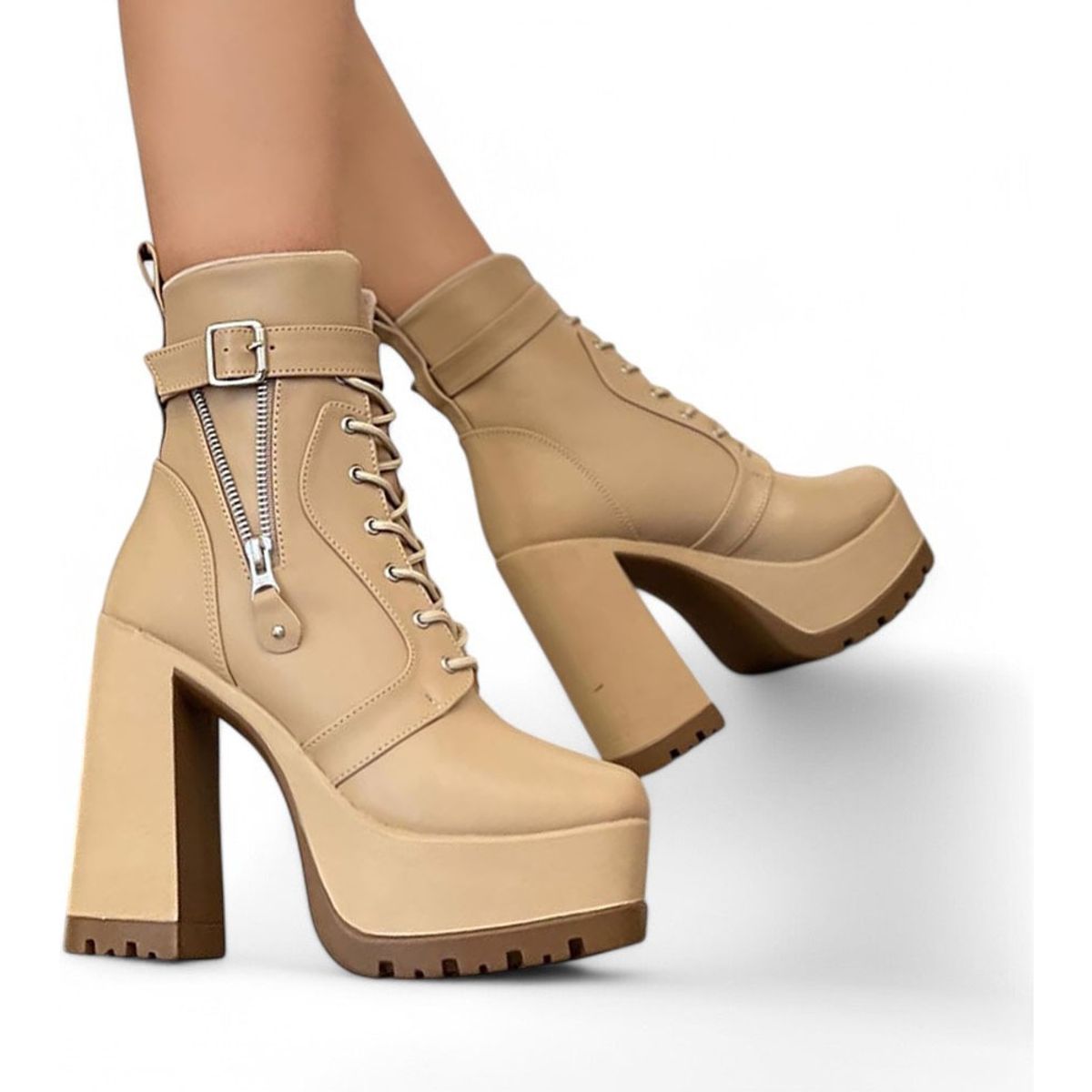 GENERICO - Botin Mujer Taco 12 Plataforma 5 2086L-78 Color Beige