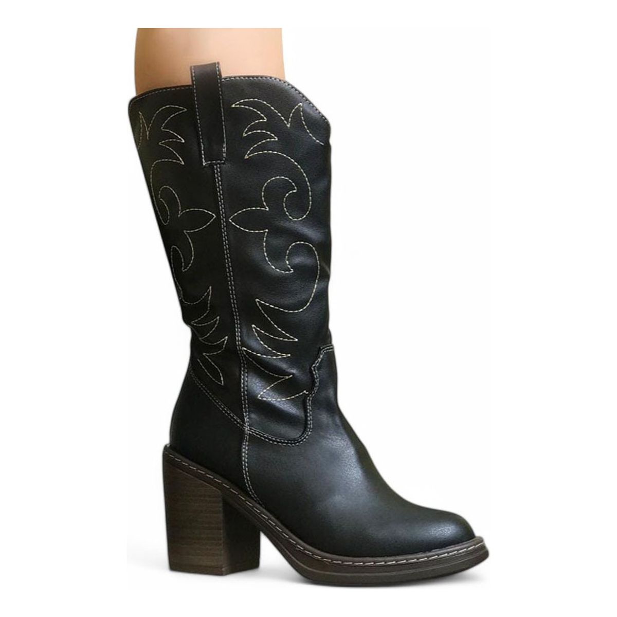 GENERICO - Botin Mujer Texana Alta Taco 7 2086L-80 Color Negro