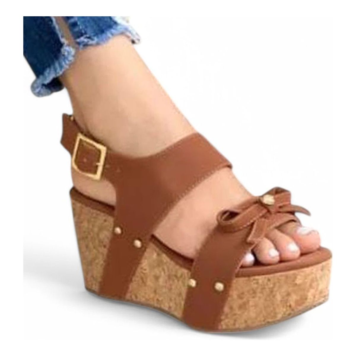 GENERICO - Sandalia Mujer Taco 7 Yute Tachuelas 2086L-55 Color Camel