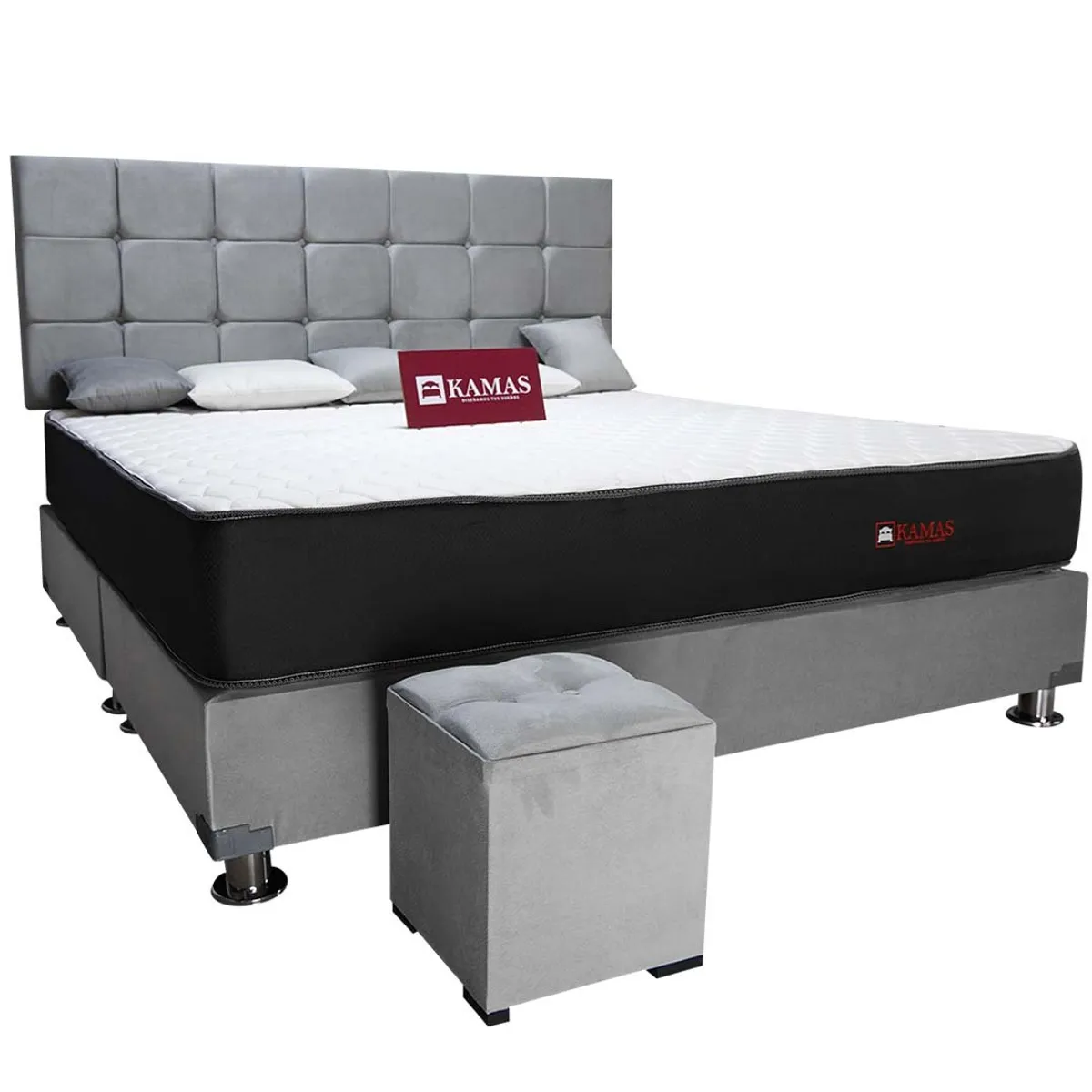 KAMAS - DORMITORIO KAMAS KING SARKI + CABECERA AÉREA CUADROS 2 - GRIS