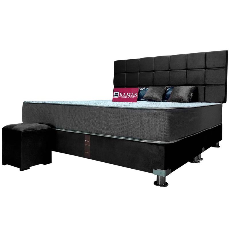 KAMAS - DORMITORIO KAMAS KING SARKI + CABECERA AÉREA CUADROS 2 - NEGRO