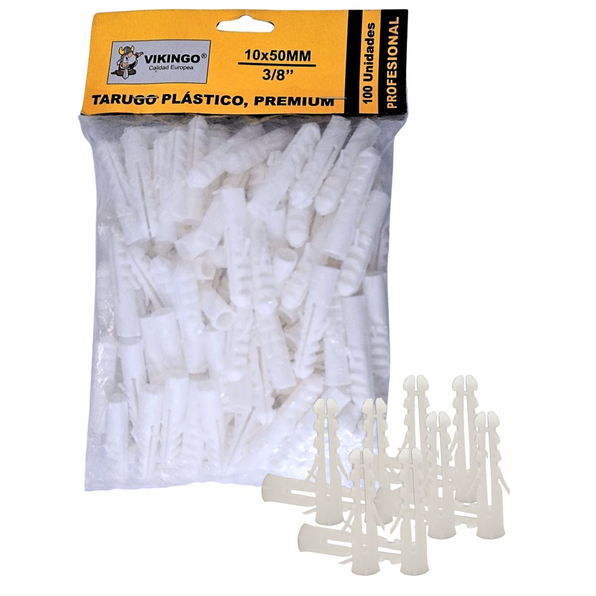 VIKINGO - TARUGO PLASTICO COLOR BLANCO 3/8, 100 unidades